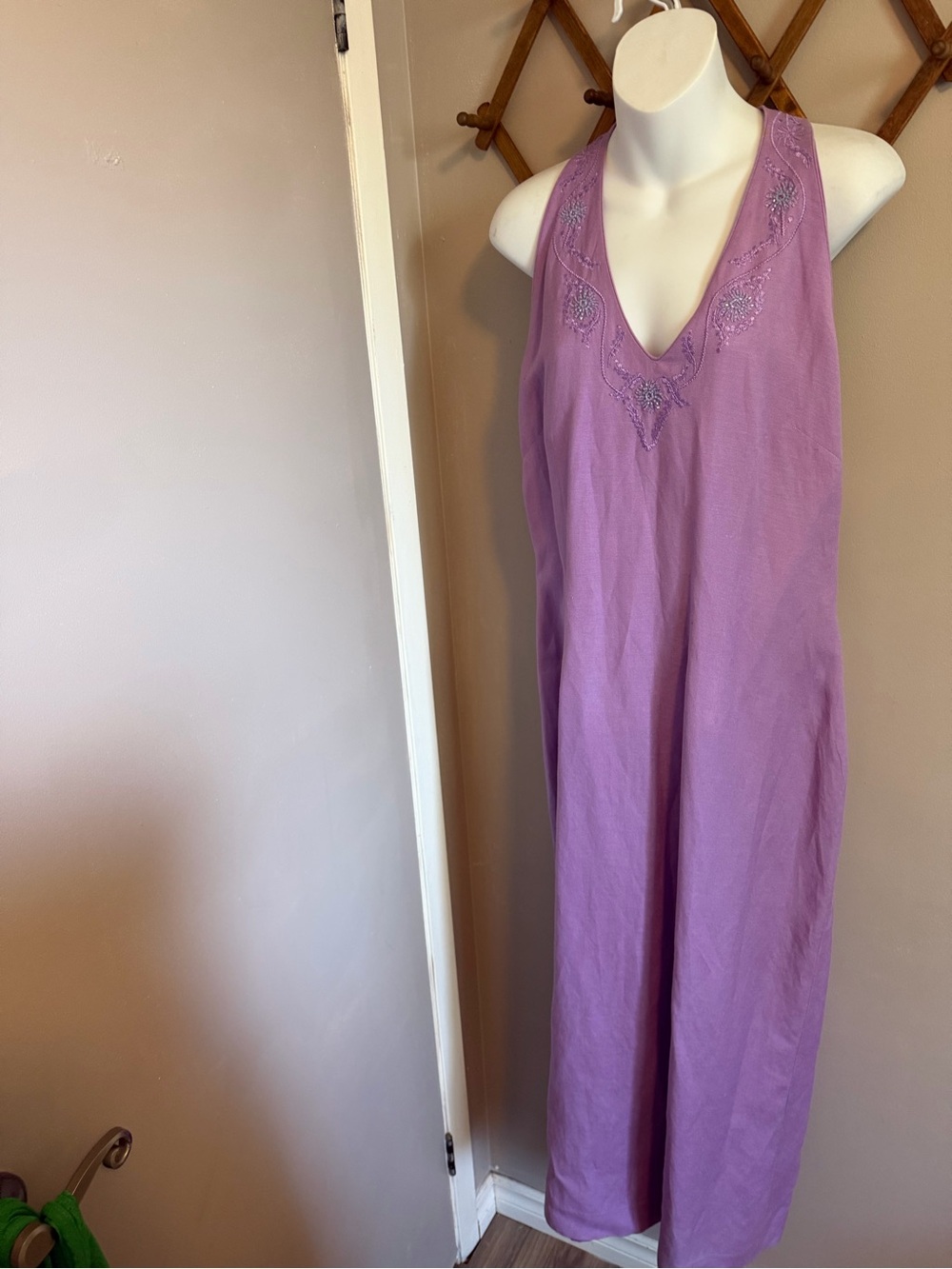 Jessica Howard lavender Beaded Linen Blend Halter Dress Size 14